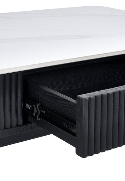 Louis Fluted Stone Top Coffee Table With 2 Drawers - Black – Julian Bowen, view 7
