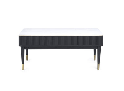 Louis Fluted Stone Top Coffee Table With 2 Drawers - Black – Julian Bowen, view 3
