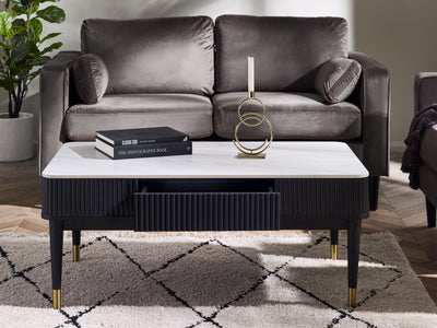 Louis Fluted Stone Top Coffee Table With 2 Drawers - Black – Julian Bowen, view 2