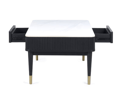 Louis Fluted Stone Top Coffee Table With 2 Drawers - Black – Julian Bowen, view 4