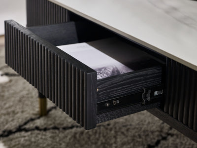 Louis Fluted Stone Top Coffee Table With 2 Drawers - Black – Julian Bowen, view 9