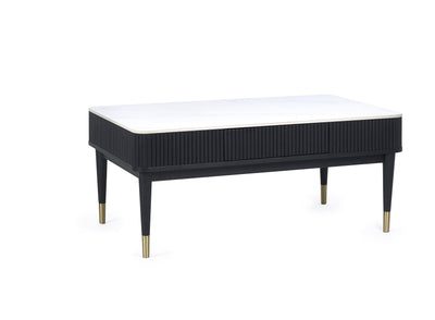 Louis Fluted Stone Top Coffee Table With 2 Drawers - Black – Julian Bowen