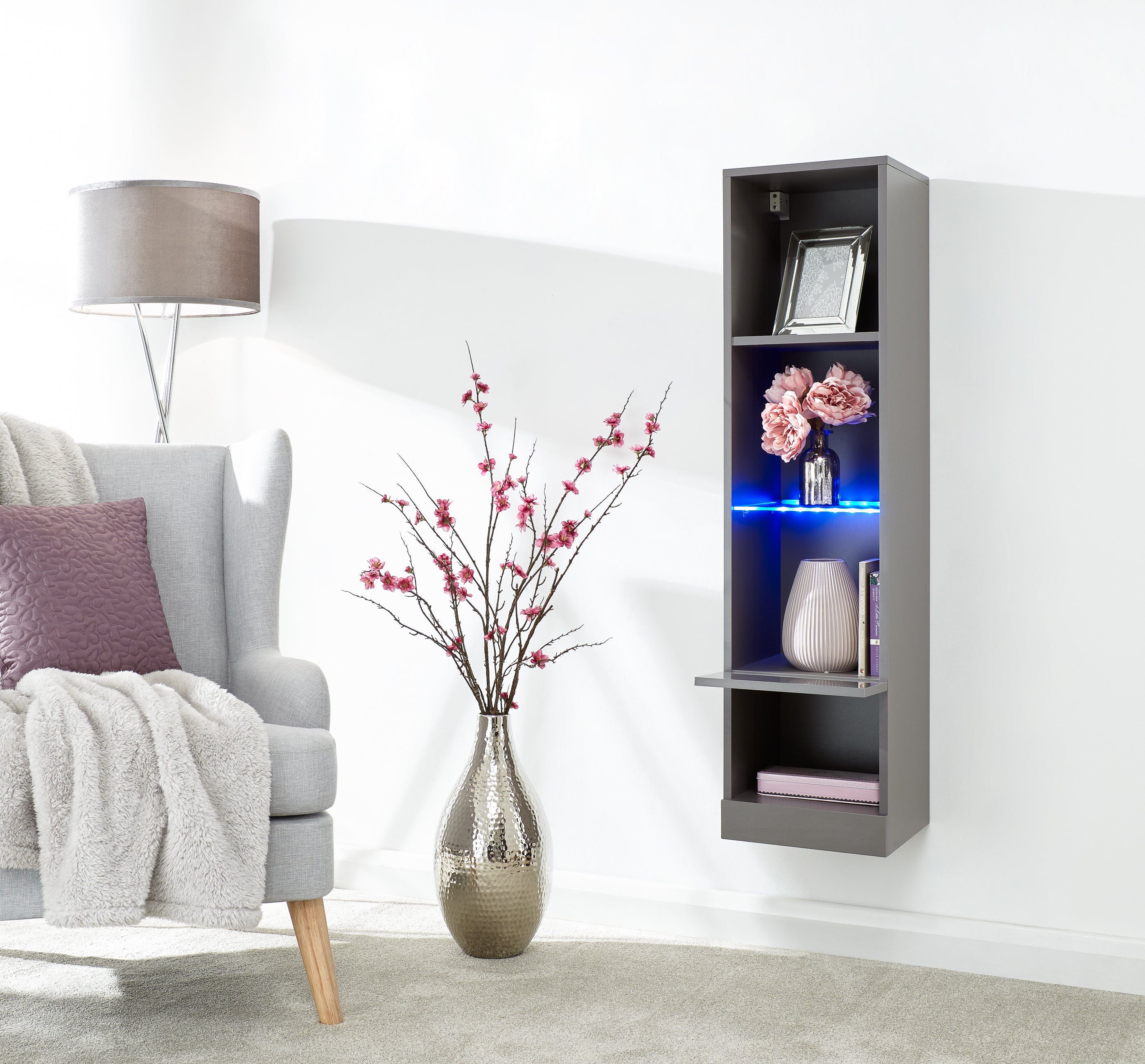 Galicia Tall Shelf Unit With Led Grey – GFW, view 3