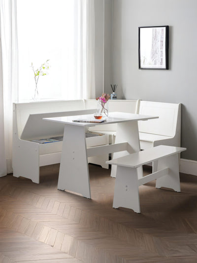 Newport Corner Dining Set With Storage Bench - Surf White – Julian Bowen, view 3