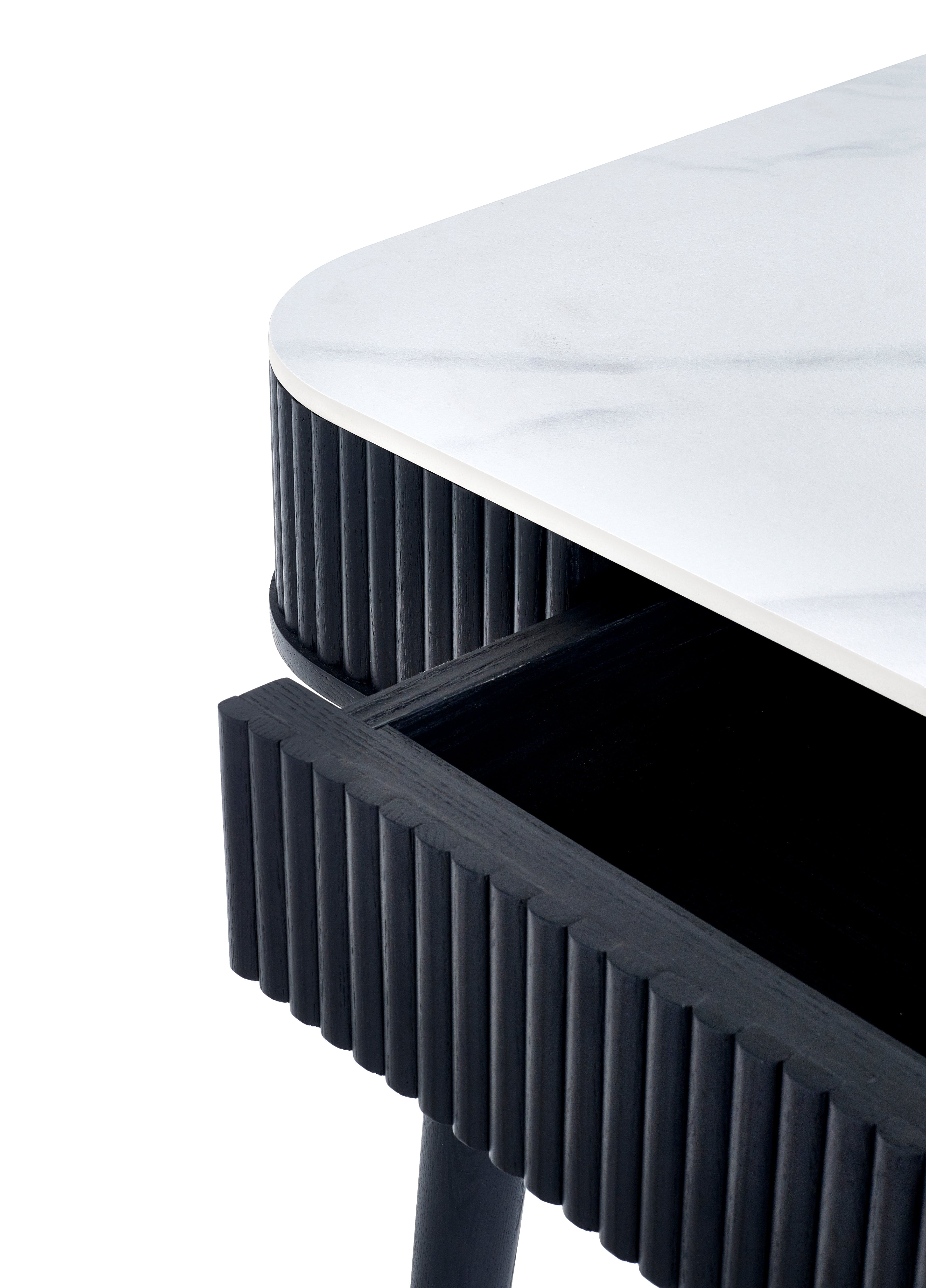 Louis Fluted Stone Top Dining Table With Drawers - Black – Julian Bowen, view 7