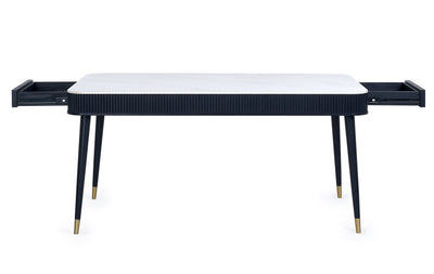 Louis Fluted Stone Top Dining Table With Drawers - Black – Julian Bowen, view 3