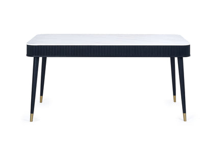 Louis Fluted Stone Top Dining Table With Drawers - Black – Julian Bowen, view 2