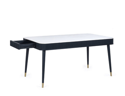 Louis Fluted Stone Top Dining Table With Drawers - Black – Julian Bowen