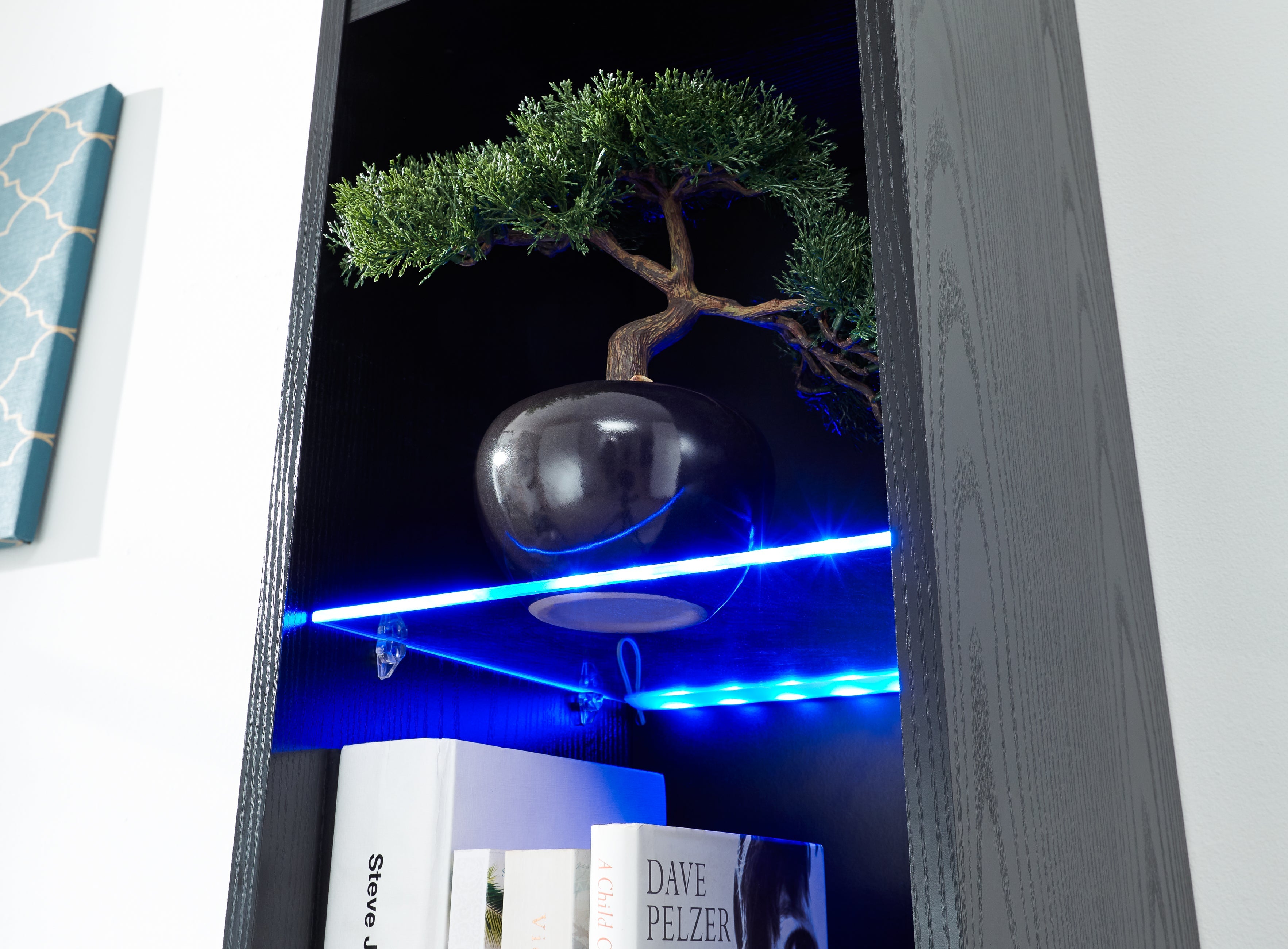 Galicia Tall Shelf Unit With Led Black – GFW, view 4