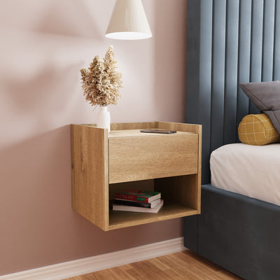Harmony Wall Mounted Pair Of Bedside Tables Oak - GFW – GFW, view 2