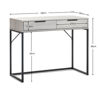 Bali 2 Drawer Dressing Table/Desk - Grey Oak – Julian Bowen, view 8