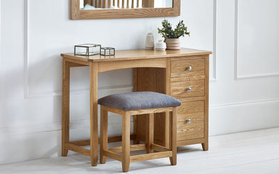 Mallory Single Pedestal Dressing Table + Stool Set – Julian Bowen, view 3