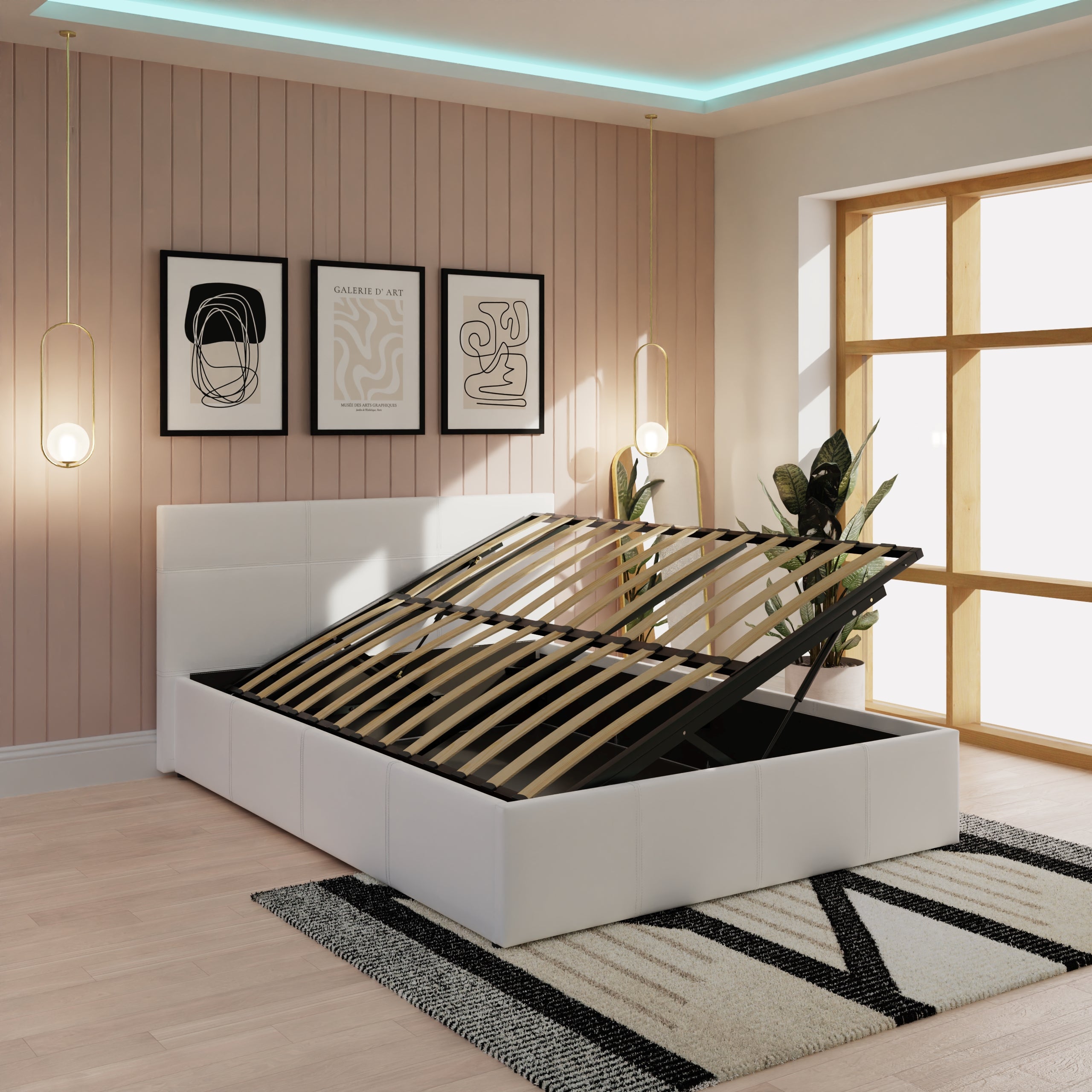 Side Lift Ottoman Bed White – GFW, view 3