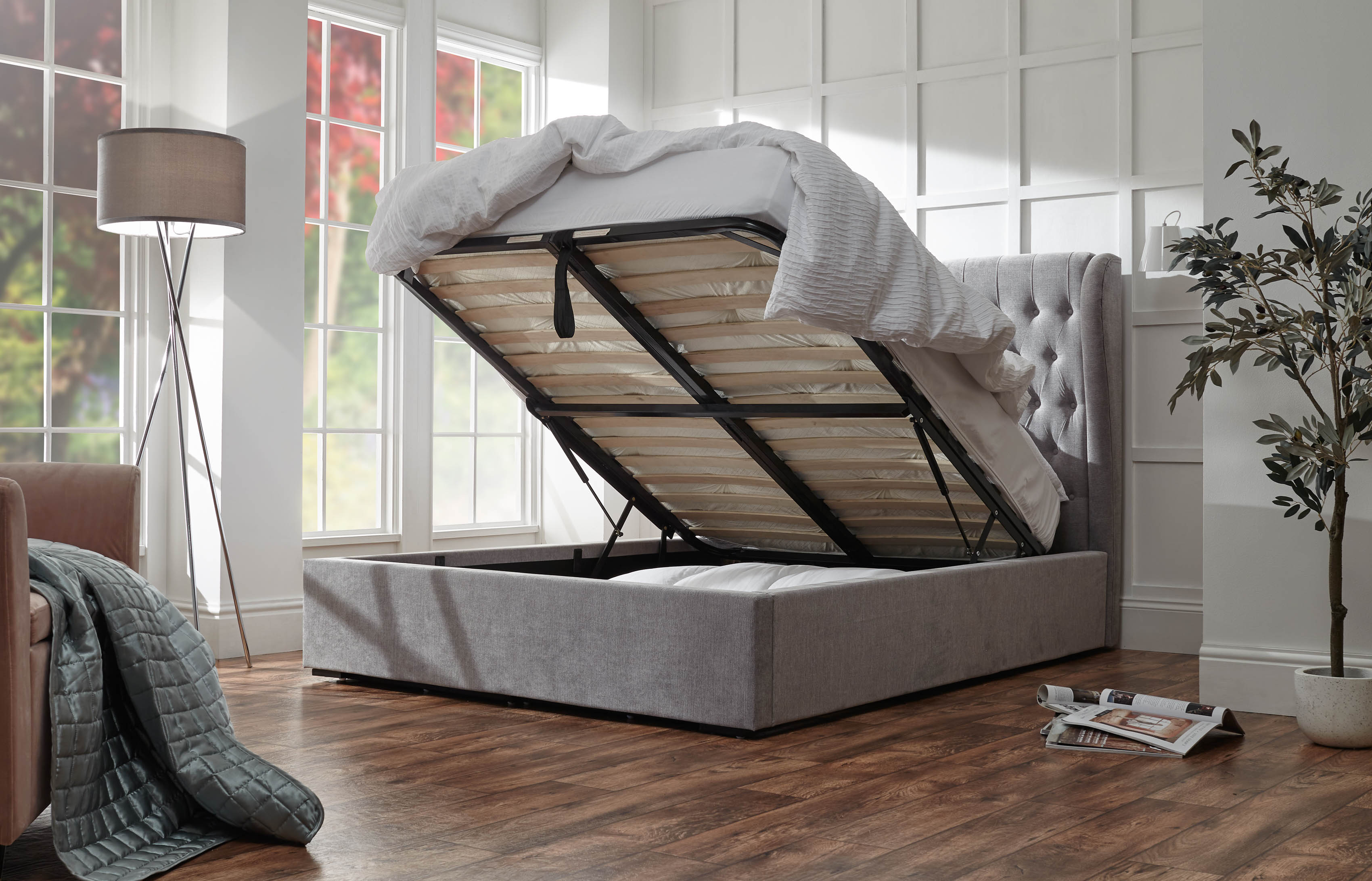 Dakota Ottoman Bed With Solid Base Platinum – GFW, view 12