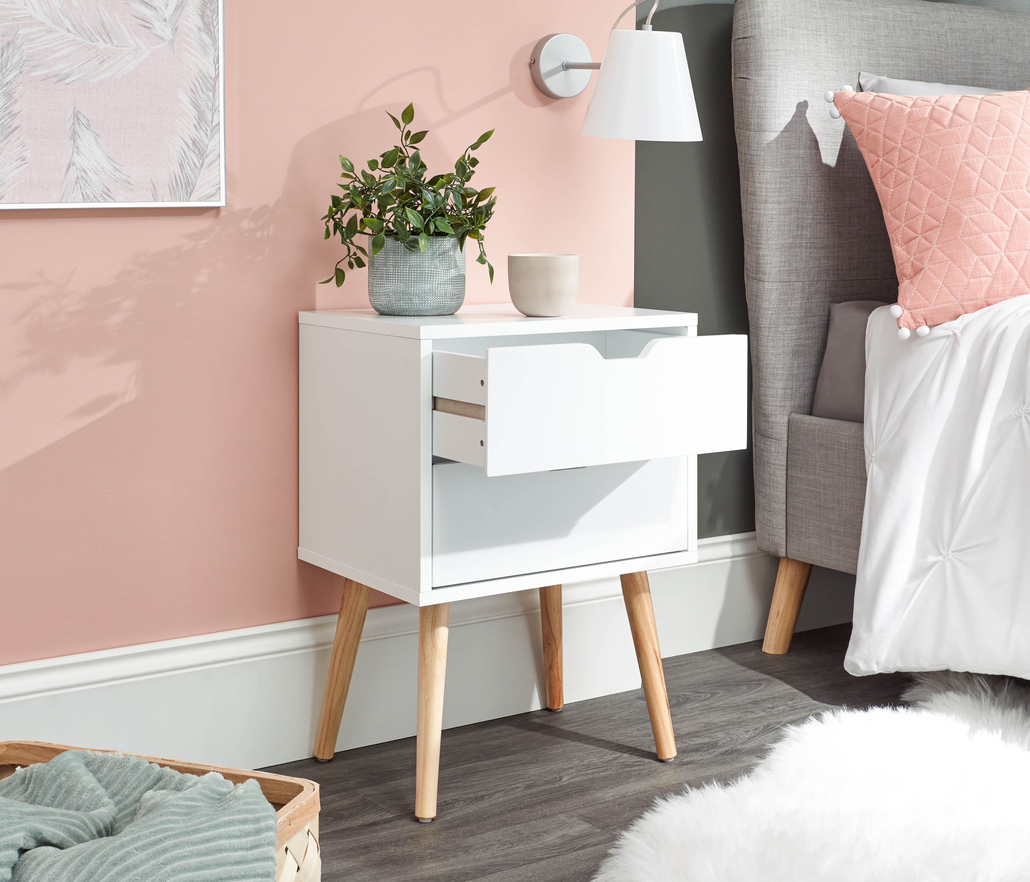 Nyborg Single 2 Drawer Bedside – White