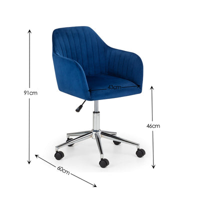 Kahlo Velvet Swivel Office Chair- Blue/Chrome – Julian Bowen
