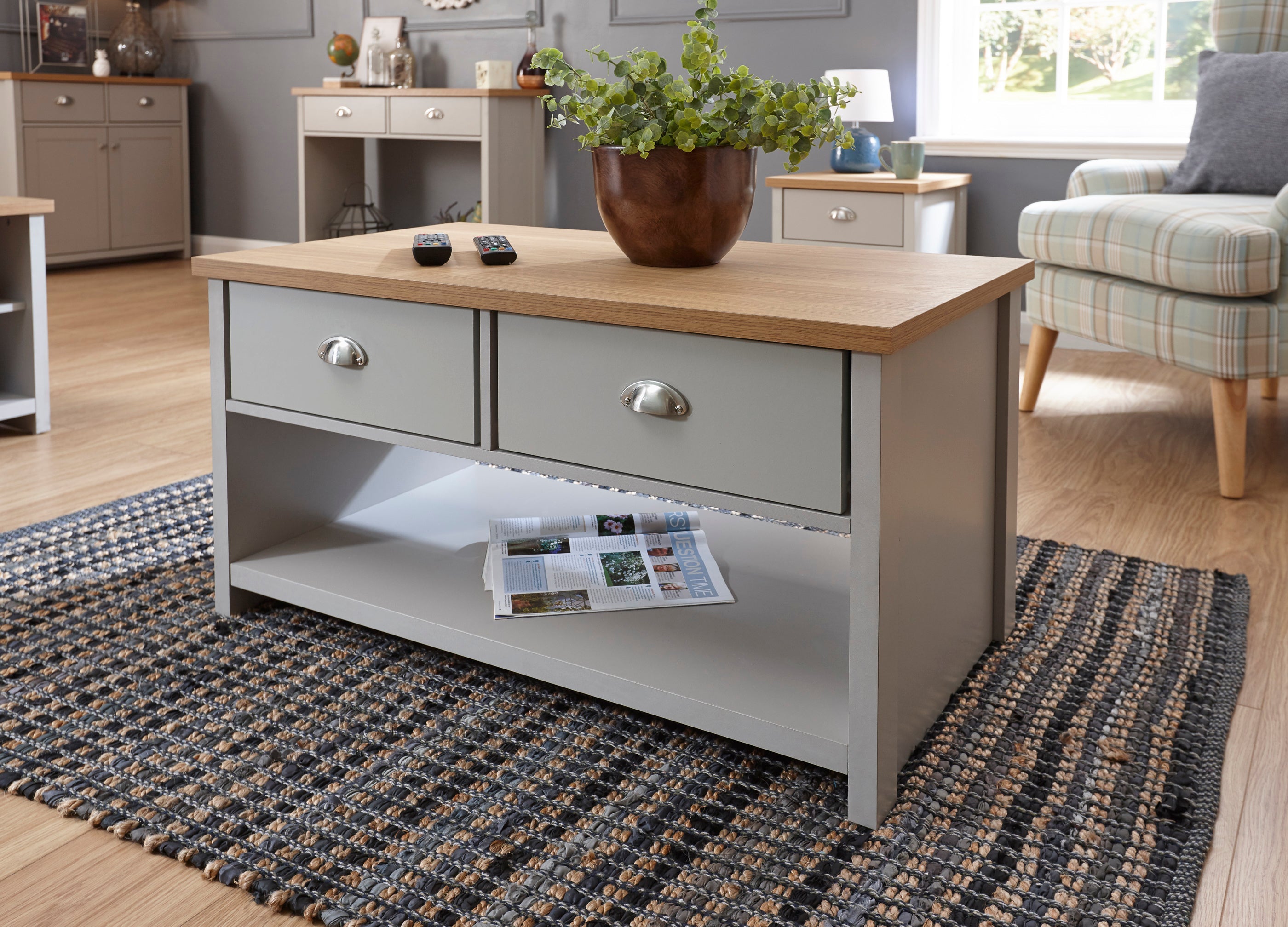 Lancaster 2 Drawer Coffee Table Grey – GFW, view 3