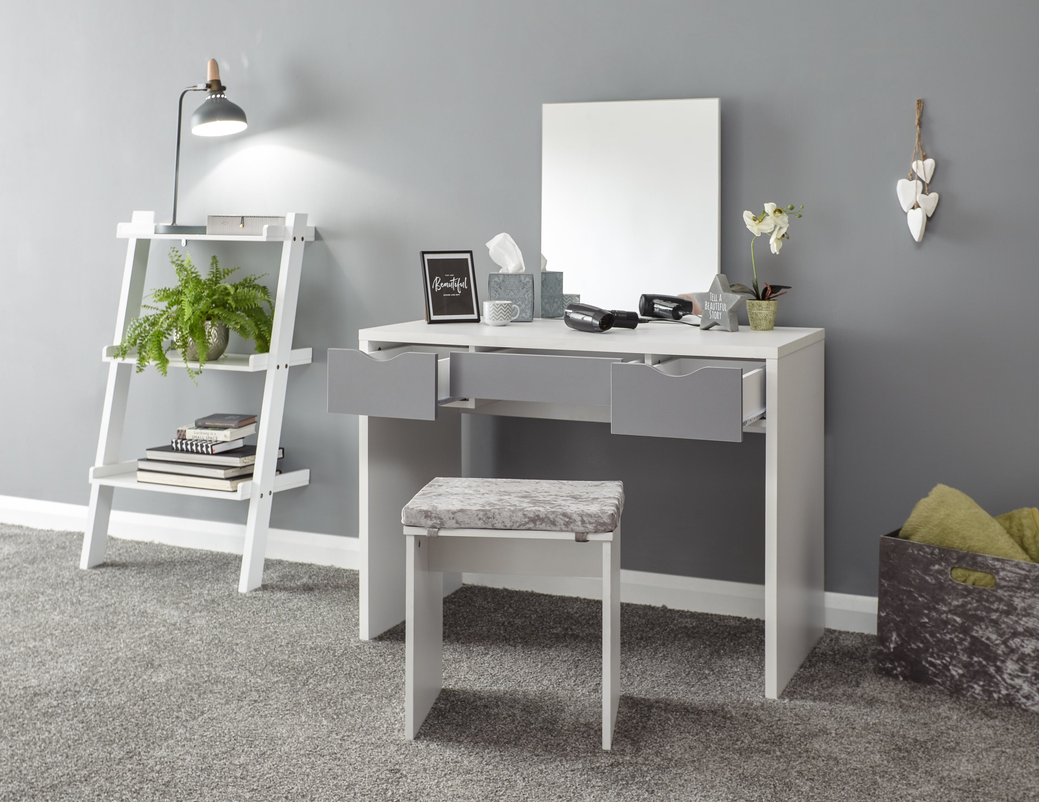 Elizabeth Dressing Table Set – White & Grey