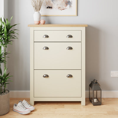 Lancaster 2Dr 1Drw Shoe Cabinet Cream – GFW, view 2