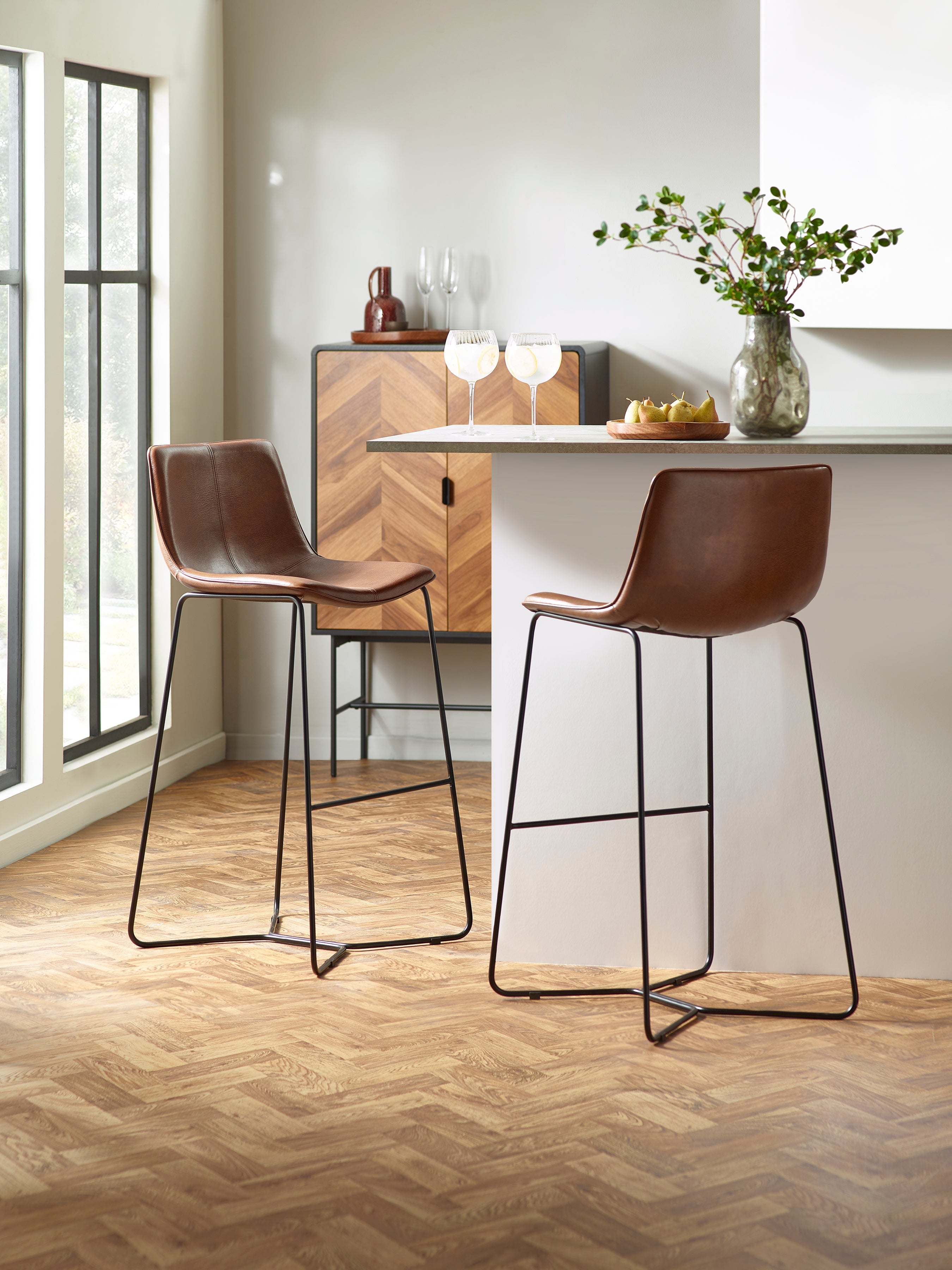 Joren Tan Brown PU Leather Bar Stools (Set of 2) – Julian Bowen, view 2