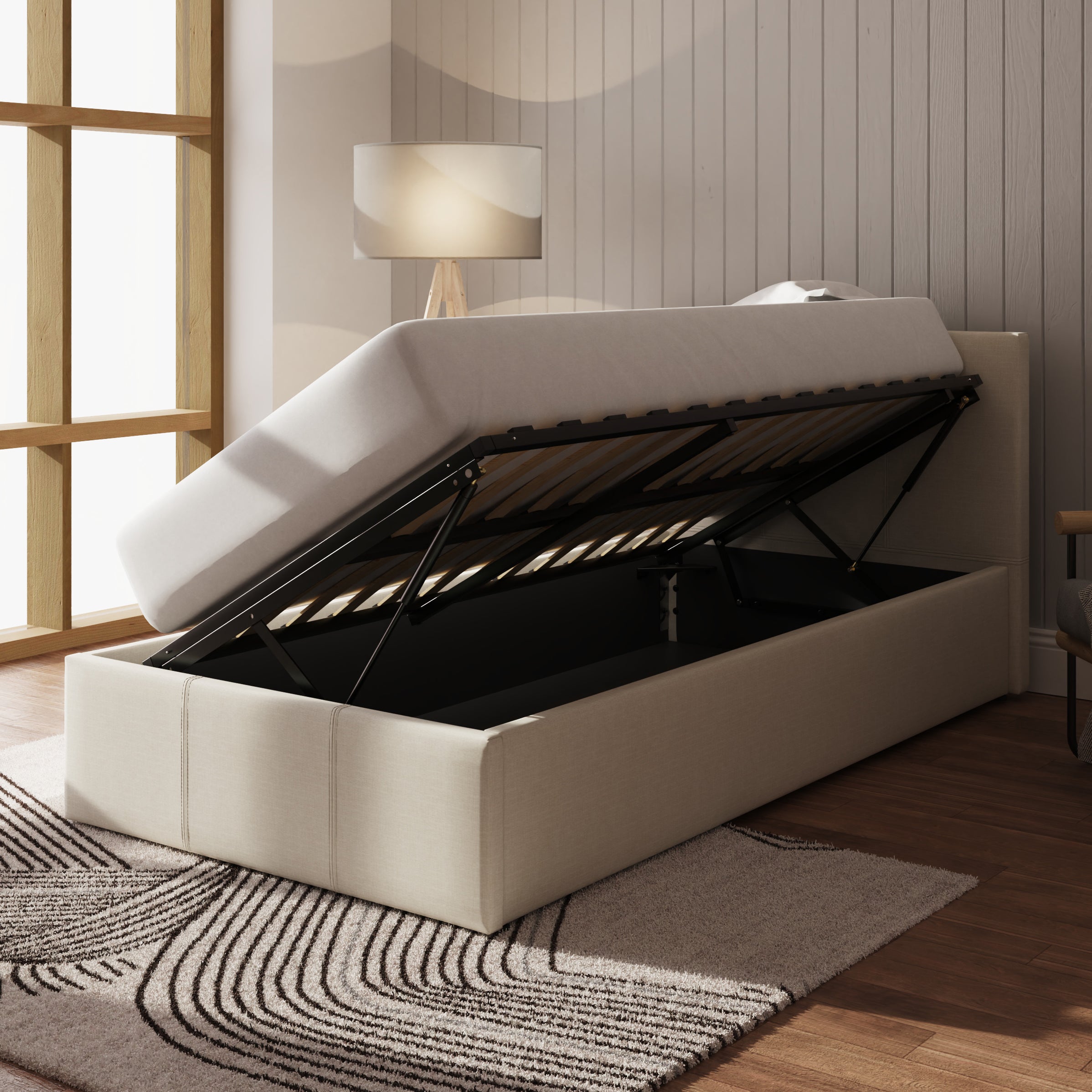 Side Lift Ottoman Bed Natural – GFW, view 14