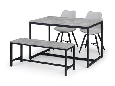 Staten Table, 1 Staten Bench and 2 Grey Kari Chairs