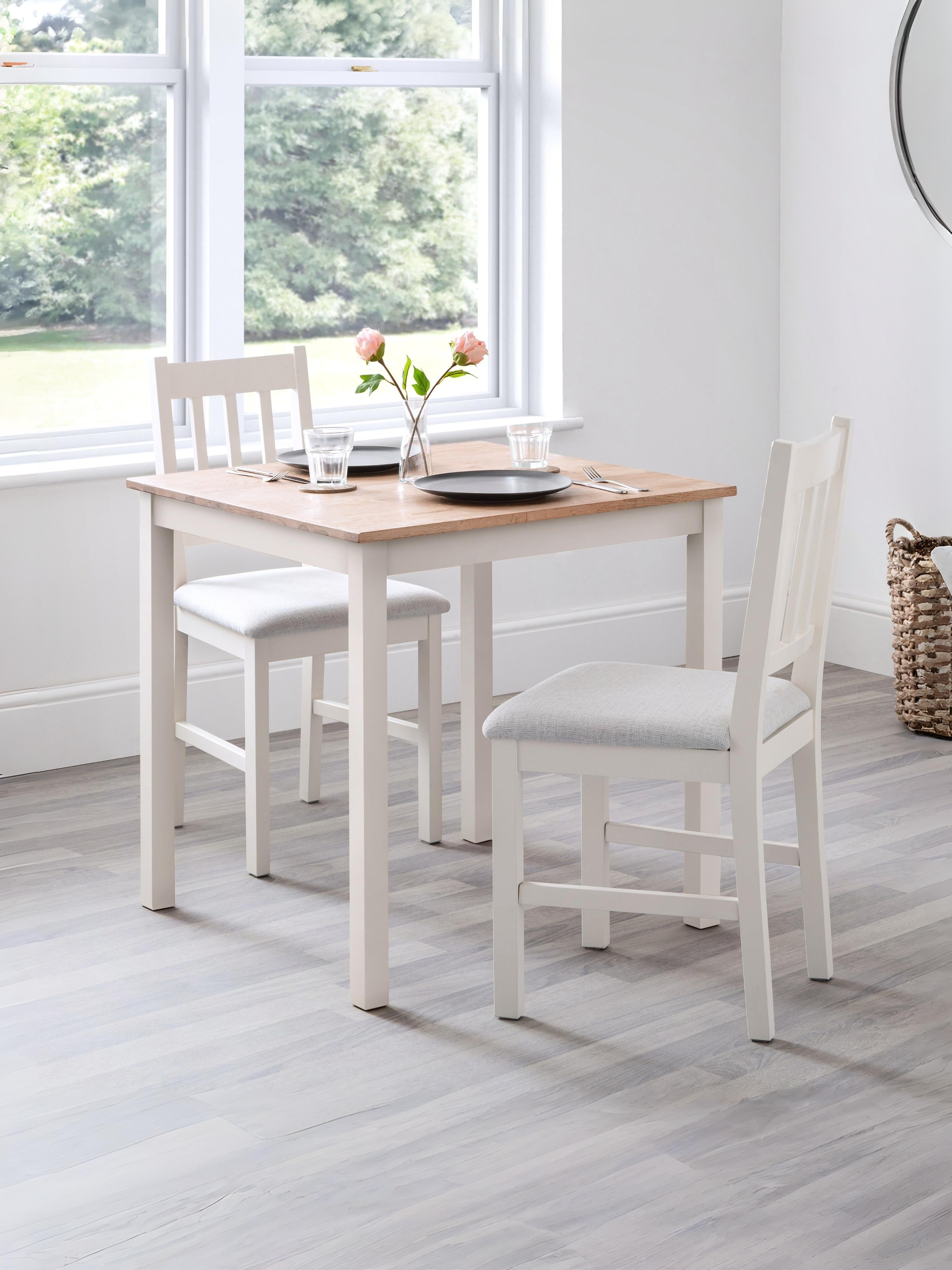 Coxmoor Ivory and Oak Square Table and 2 Ivory Coxmoor Chairs