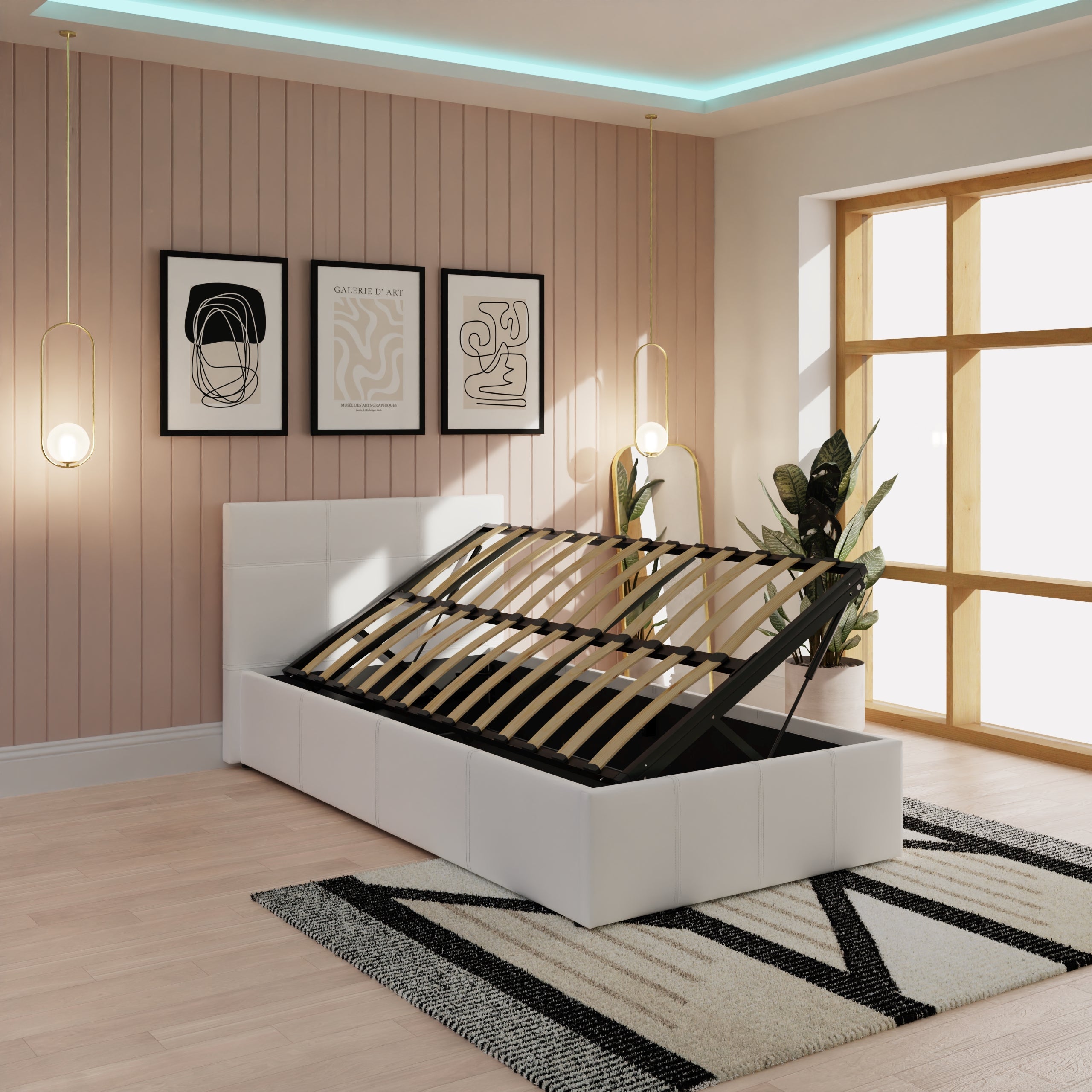 Side Lift Ottoman Bed White – GFW, view 12