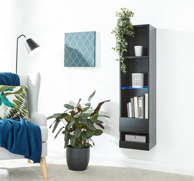 Galicia Tall Shelf Unit With Led Black – GFW, view 2