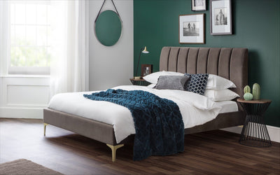 Deco Truffle Velvet & Brushed Gold Bed Frame – Julian Bowen, view 2