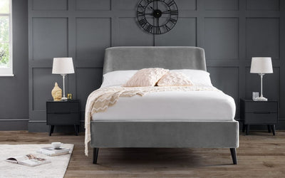 Frida Curved Velvet Bed - Grey – Julian Bowen, view 2