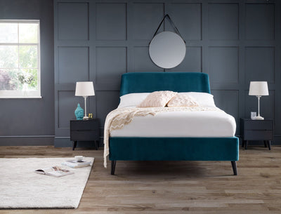 Frida Curved Velvet Bed - Teal – Julian Bowen, view 2