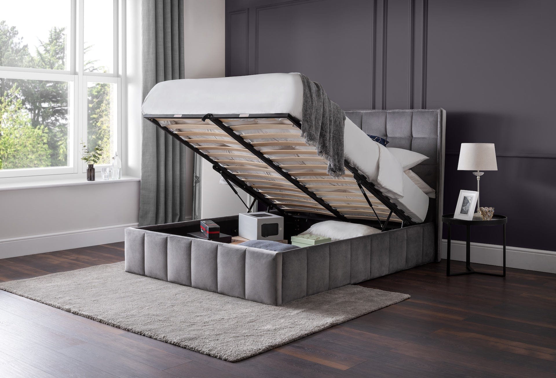 Gatsby Storage Ottoman Bed - Light Grey – Julian Bowen, view 4