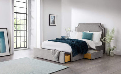 Julian Bowen Fabric Bed Mayfair Studded 3 Drawer Bed - Fabric Beds - Grey Bed Kings