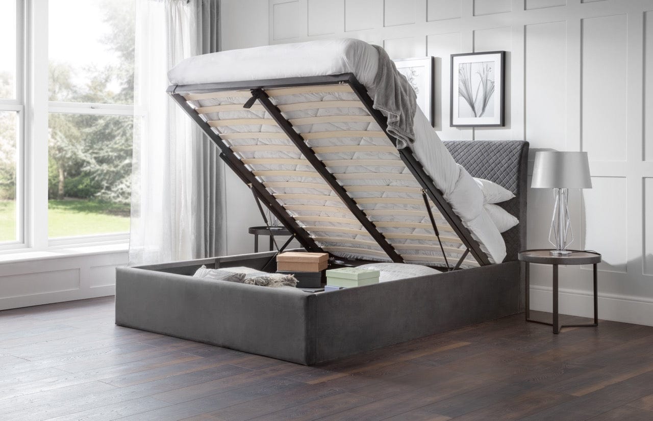 Julian Bowen Fabric Bed Sanderson Diamond Quilted Velvet Ottoman Bed Bed Kings