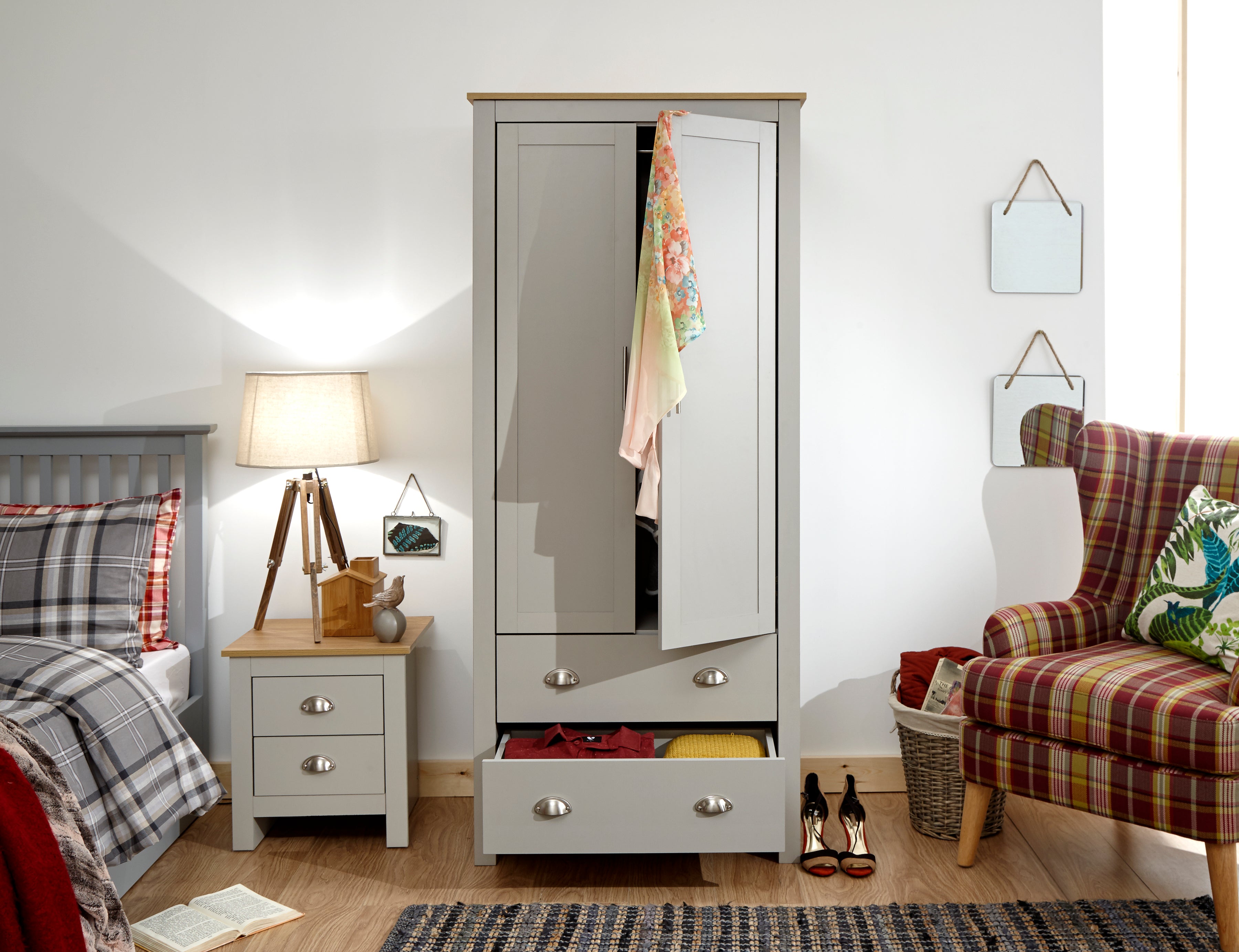 Lancaster 2 Door 2 Drawer Wardrobe Grey – GFW, view 4