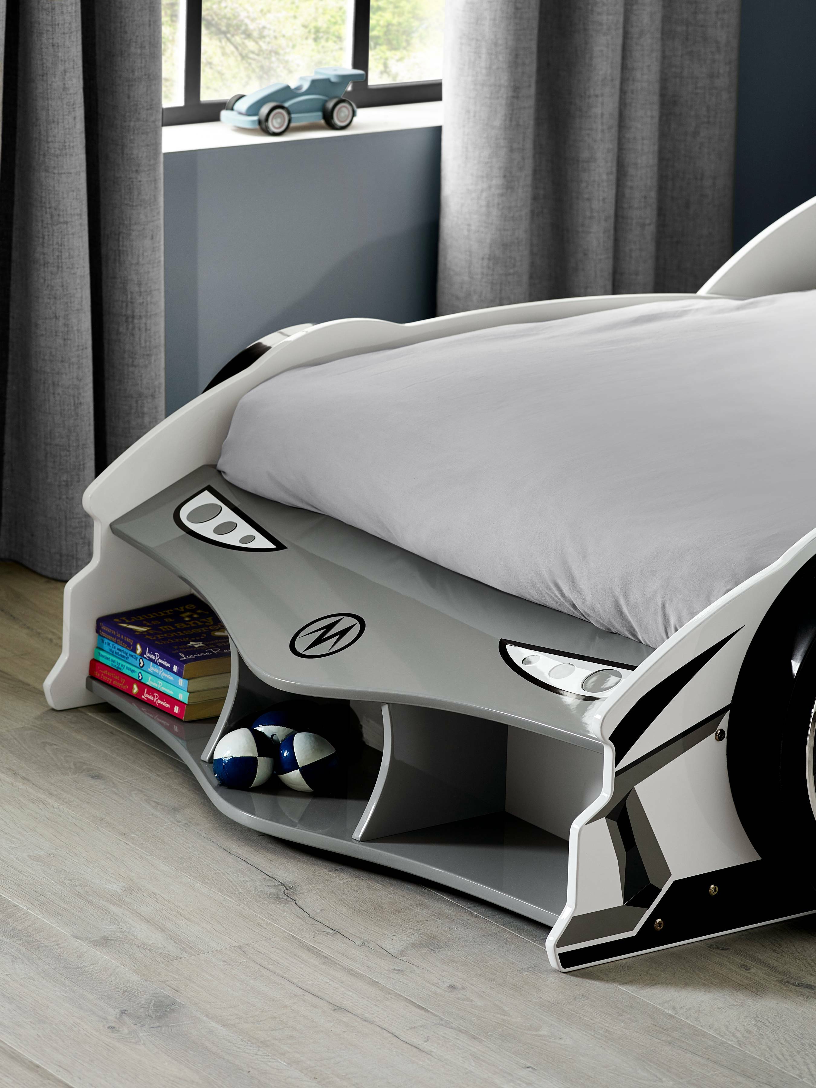 Storm White and Grey High Gloss 90cm Single Race Car Bed – Julian Bowen, view 6