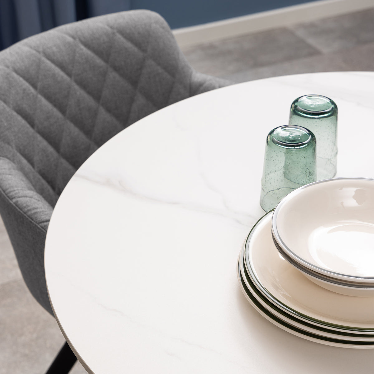 Malta round ceramic dining table in white, photo 3