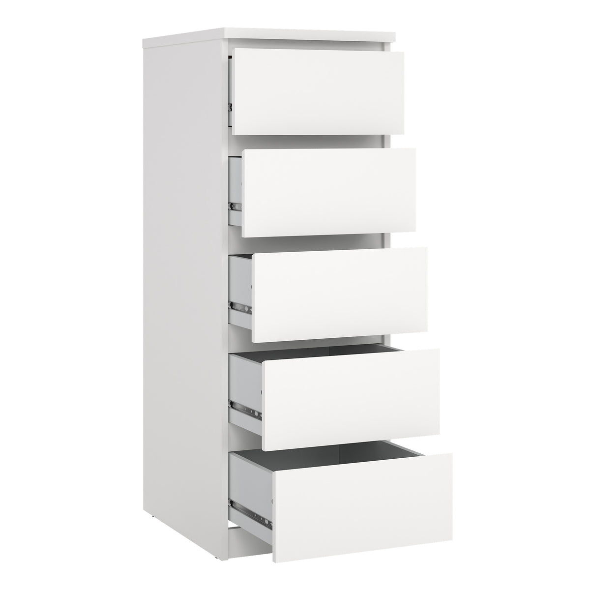 Naia narrow chest of 5 drawers in white, photo 4
