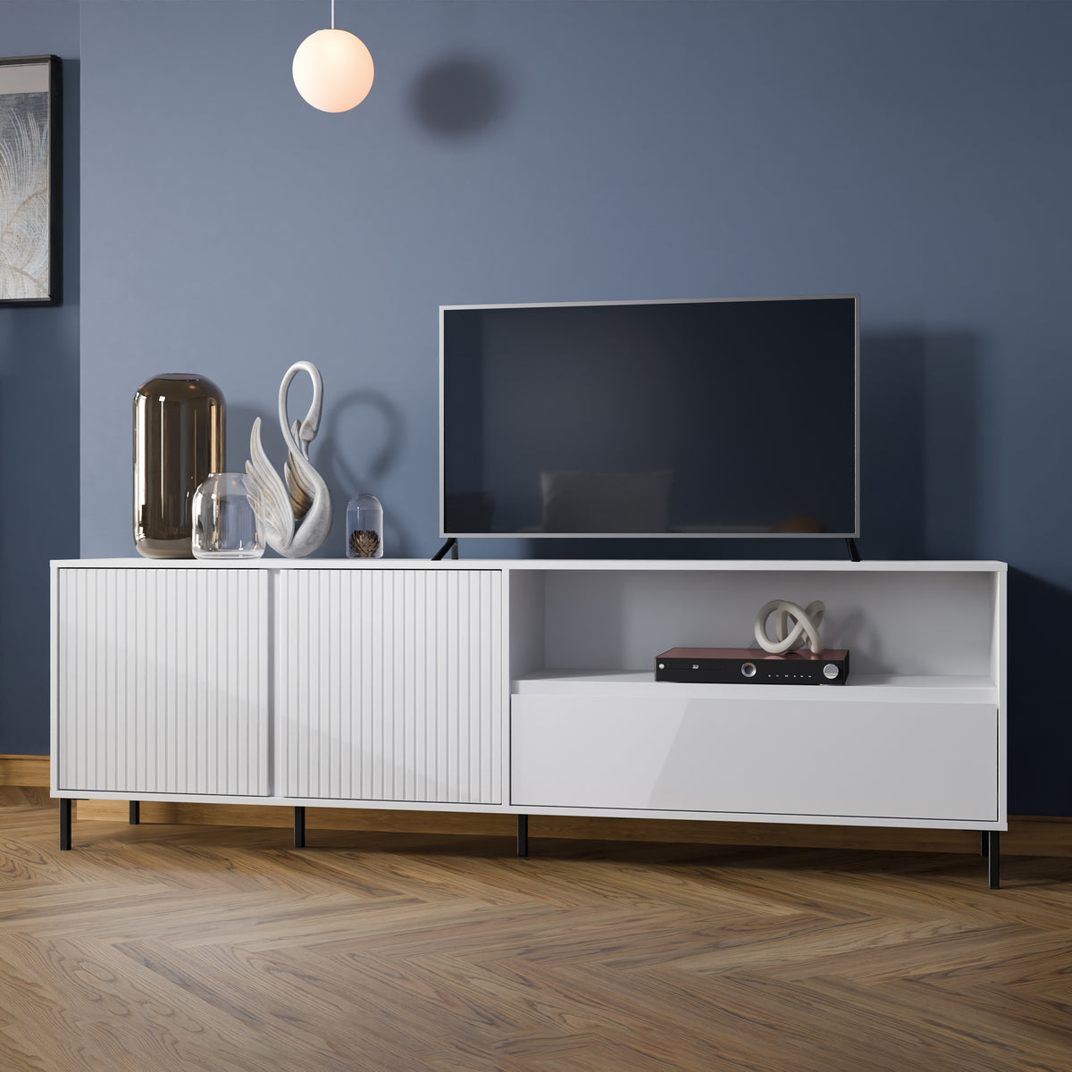 Avenale TV cabinet with 2 doors and 1 drawer in Alpine white high gloss, photo 4