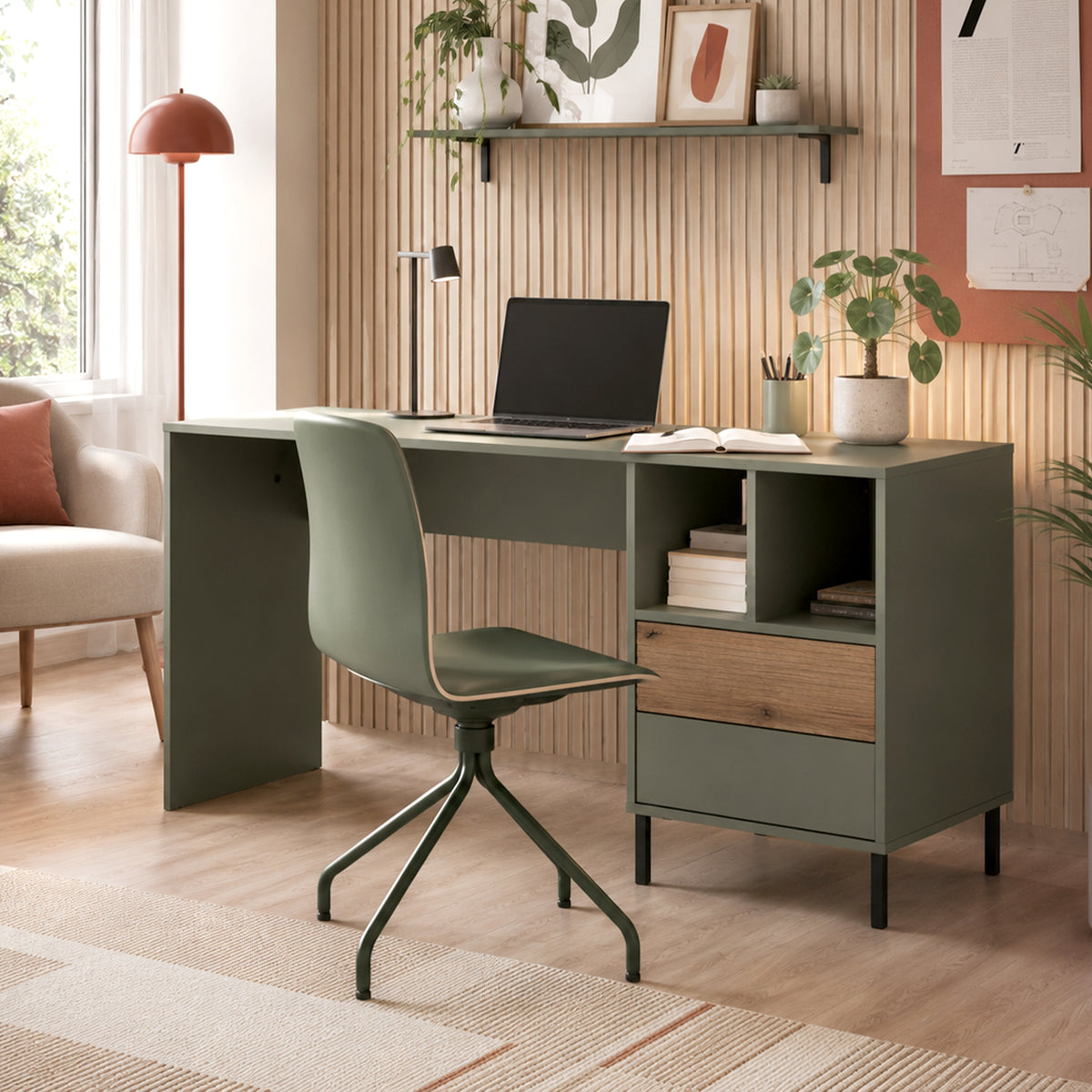 Darwin 2 drawer desk in green and oak, photo 3