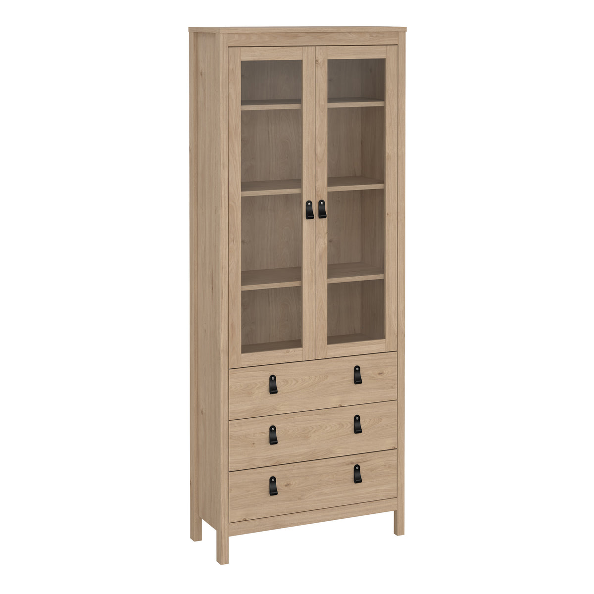 Barcelona china cabinet with 2 glass doors and 3 drawers in Jackson hickory oak