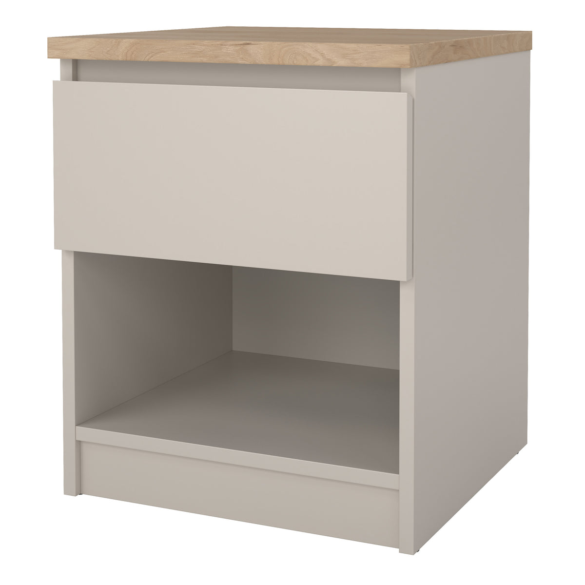Naia bedside table with 1 drawer and shelf in cashmere and Jackson Hickory, photo 3