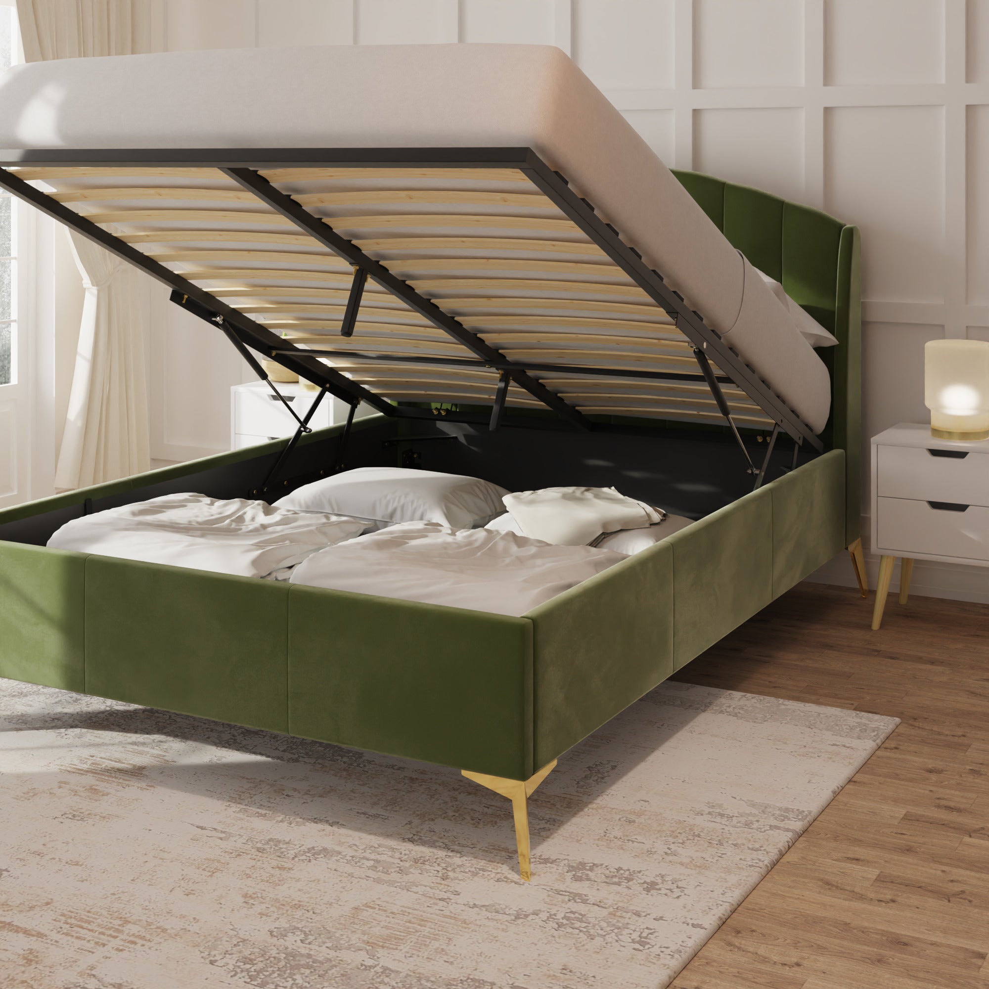 Pettine End Lift Ottoman Bed - Green – GFW, view 3