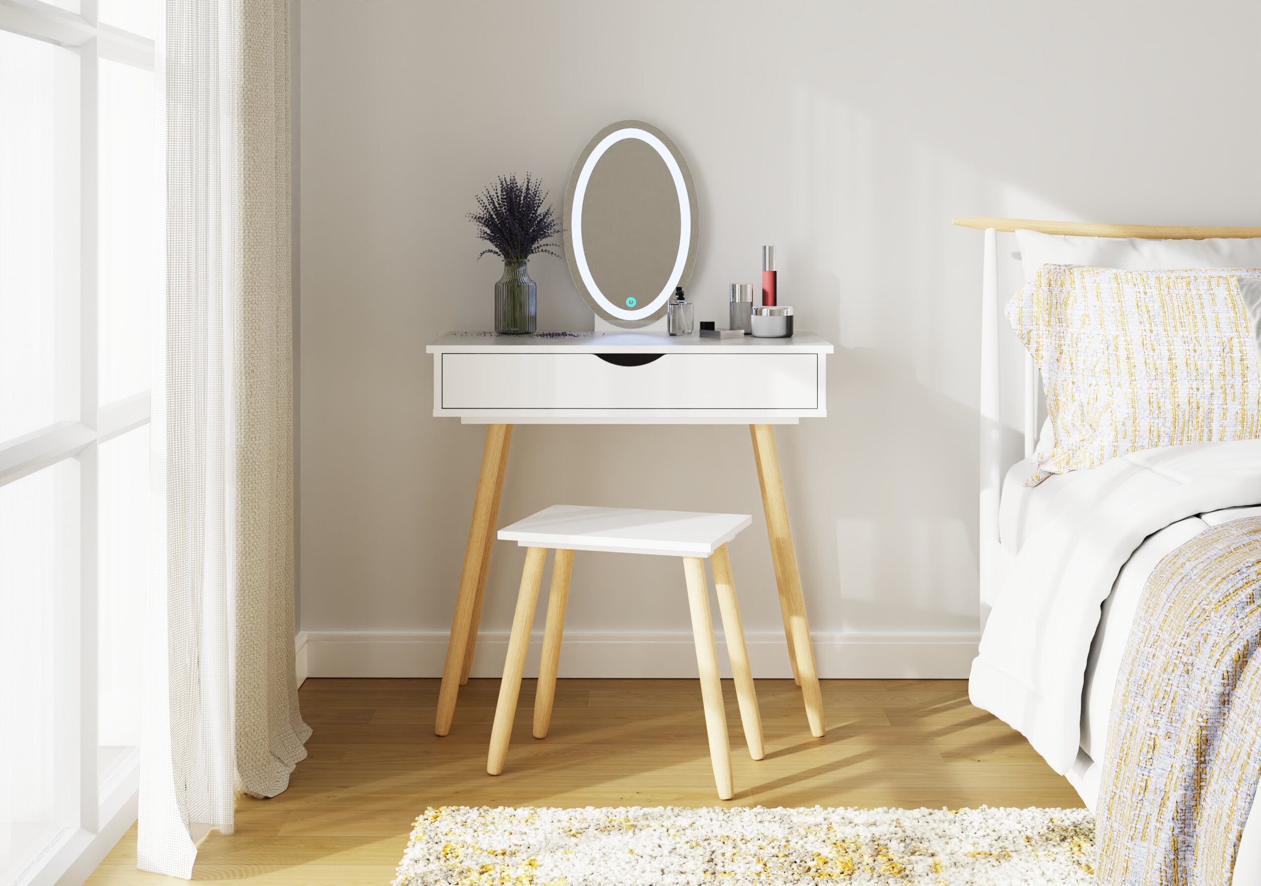 Signy Led Dressing Table With Stool – GFW, view 2