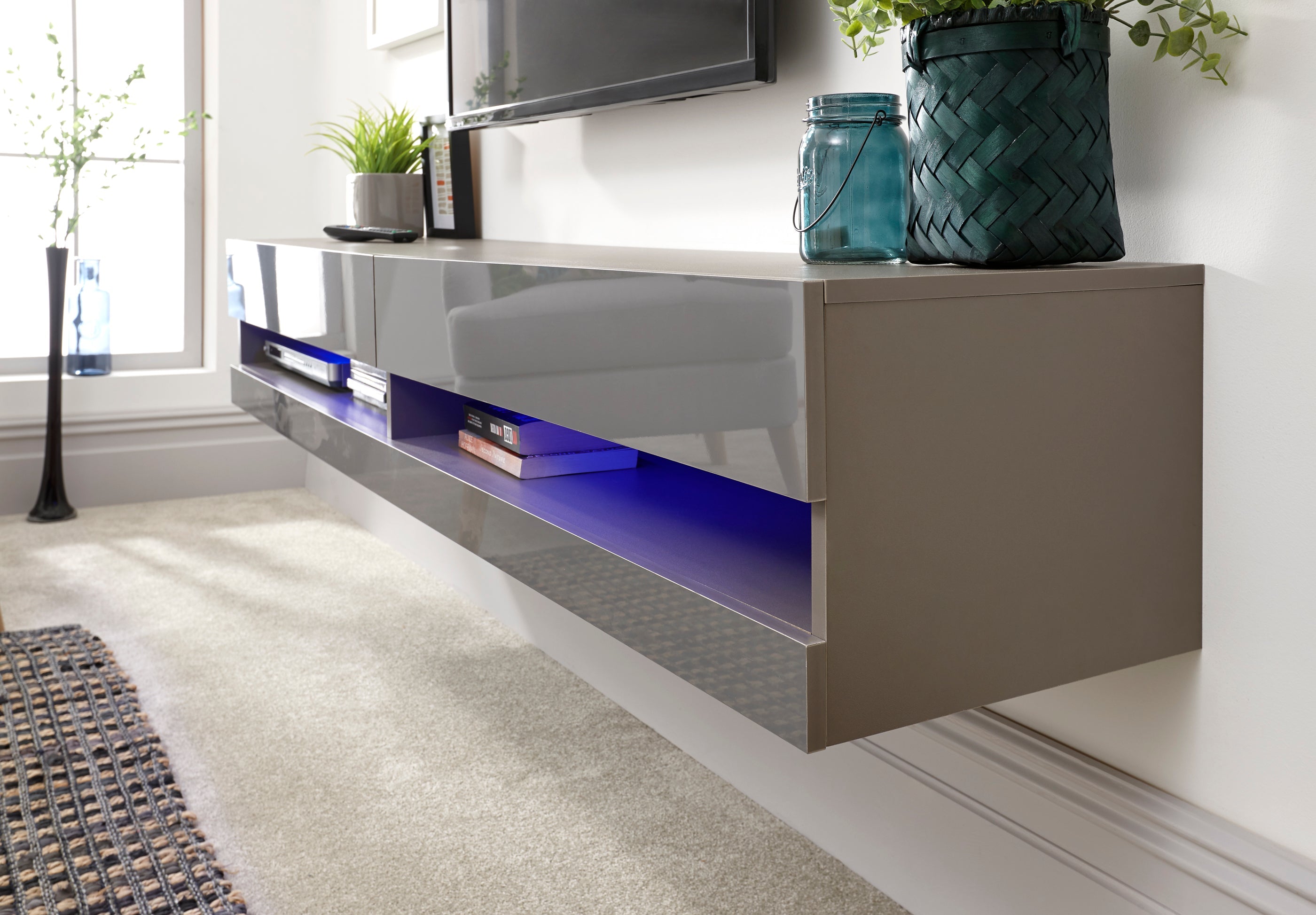 Galicia 180Cm Wall TV Unit With Led Grey – GFW, view 9