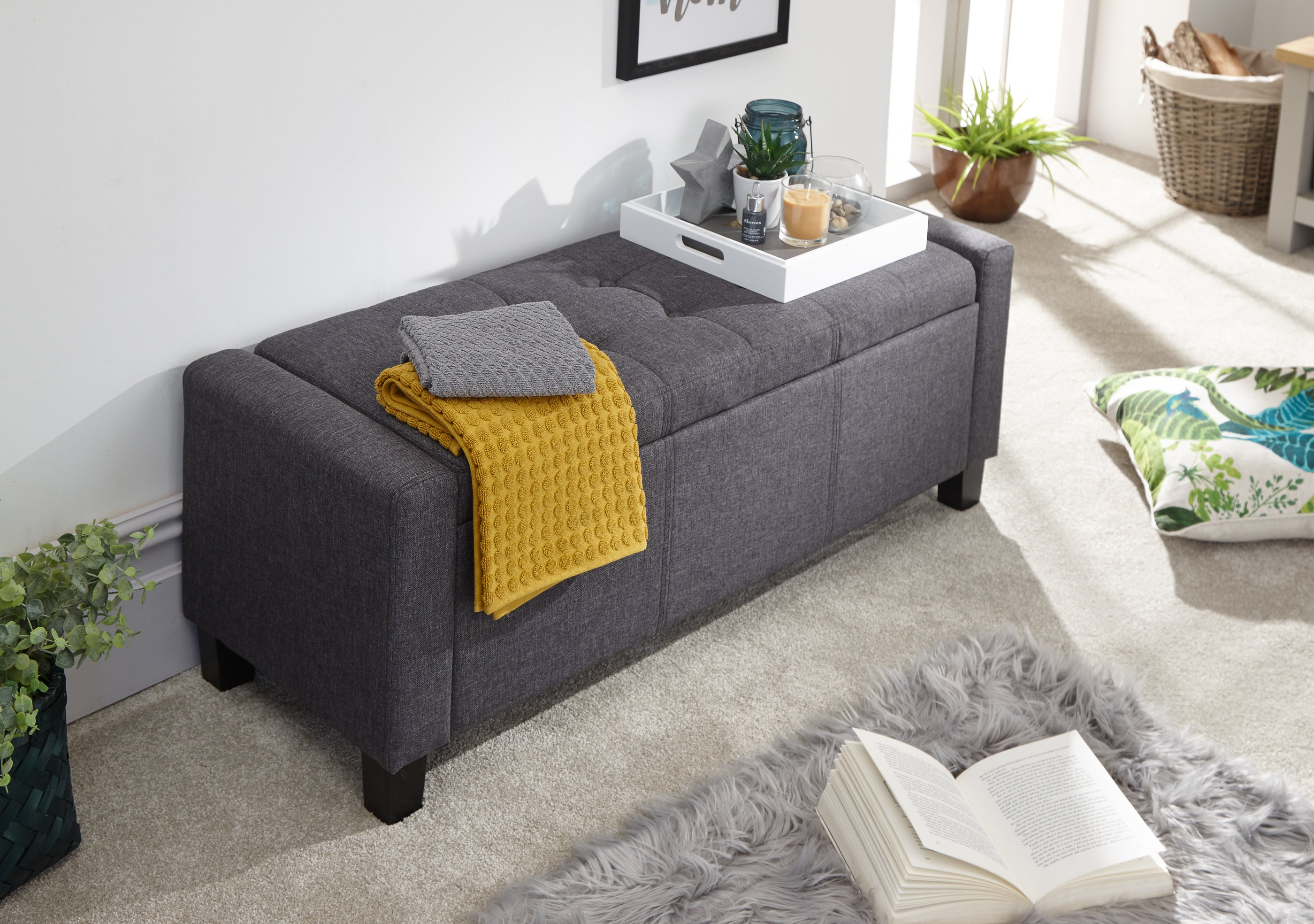 Verona Ottoman Bench Charcoal Grey Fabric – GFW, view 2