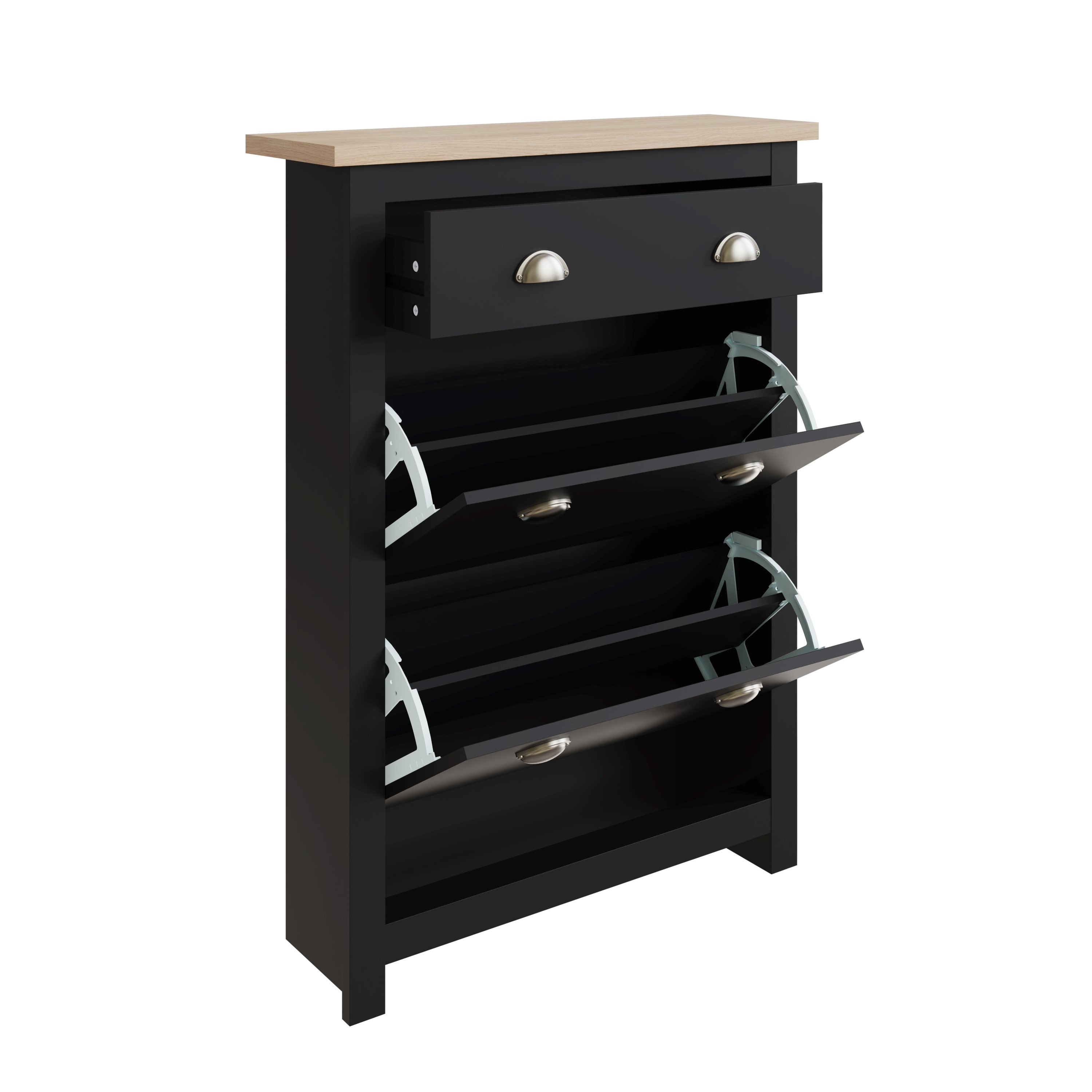 Lancaster 2Dr 1Drw Shoe Cabinet Black – GFW, view 3