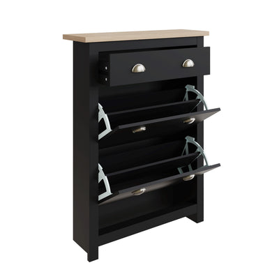 Lancaster 2Dr 1Drw Shoe Cabinet Black – GFW, view 3