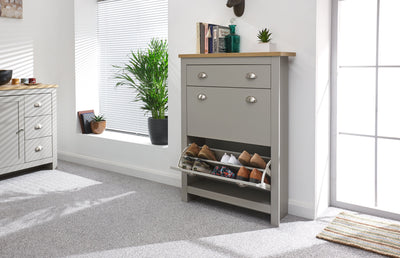 Lancaster 2Dr 1Drw Shoe Cabinet Grey – GFW, view 3